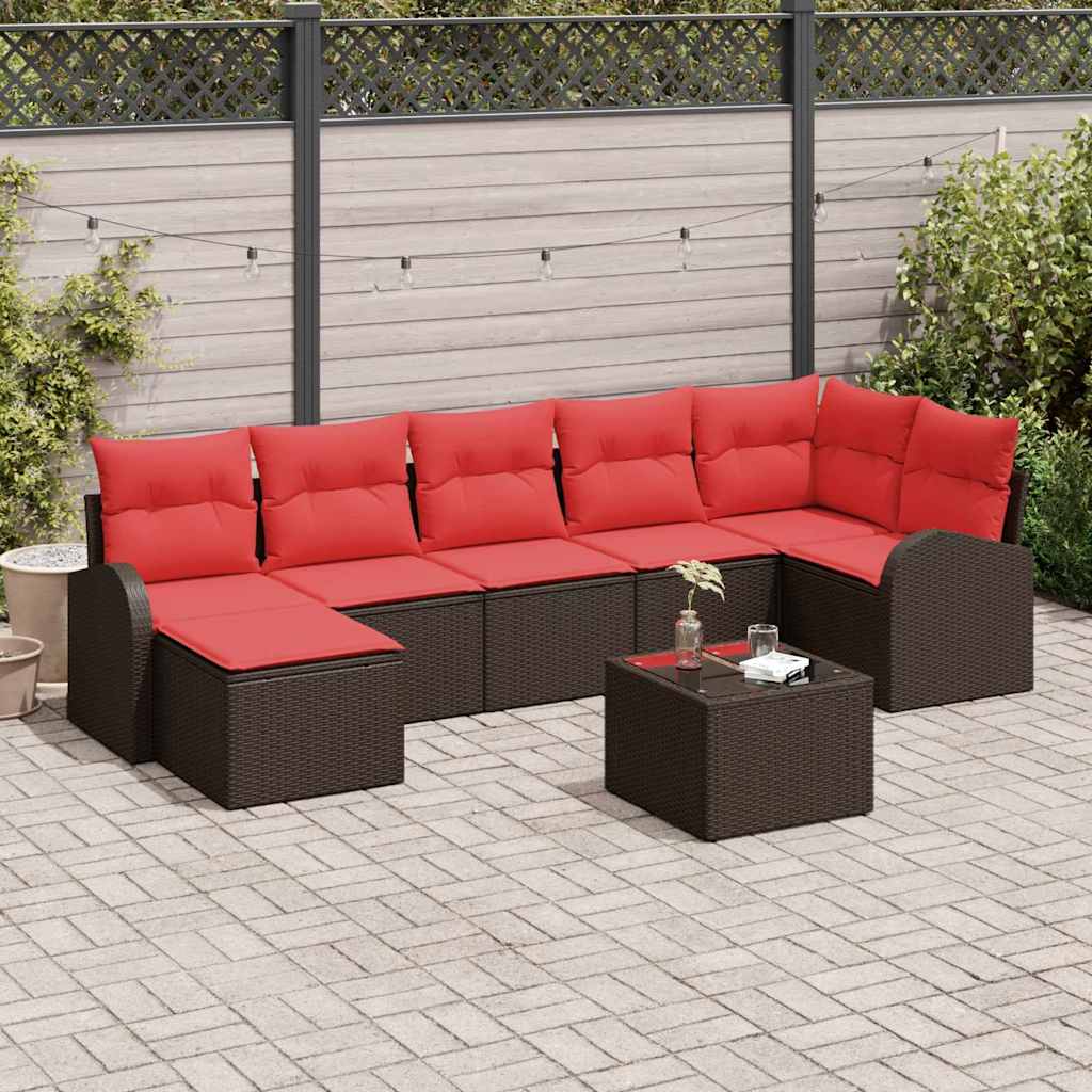 vidaXL Tuinbank Set met kussen 7 pcs Bruin Poly rattan
