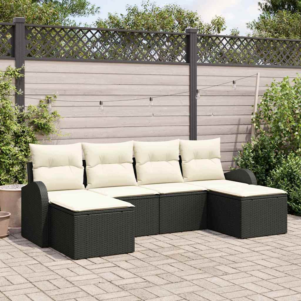 vidaXL Tuinbank Set met kussen 6 pcs Zwart Poly Riet
