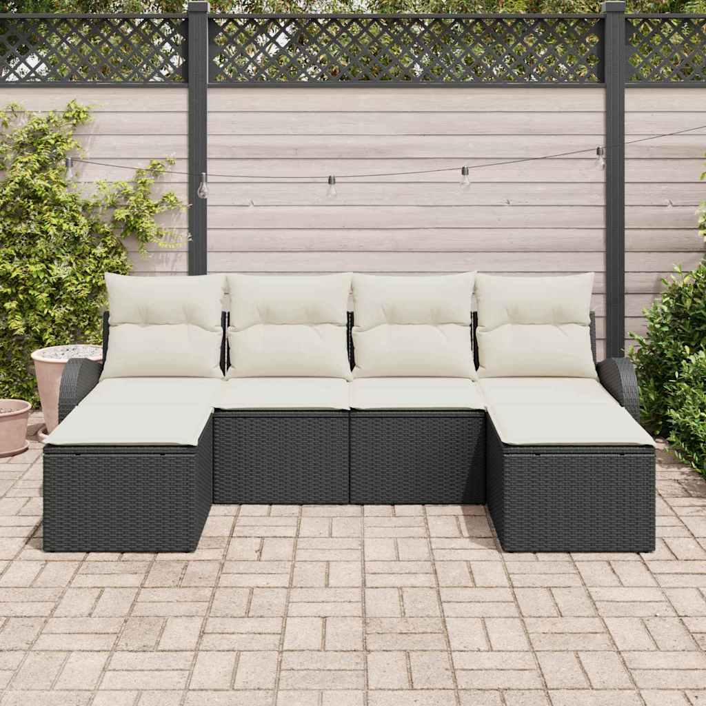 vidaXL Tuinbank Set met kussen 6 pcs Zwart Poly Riet