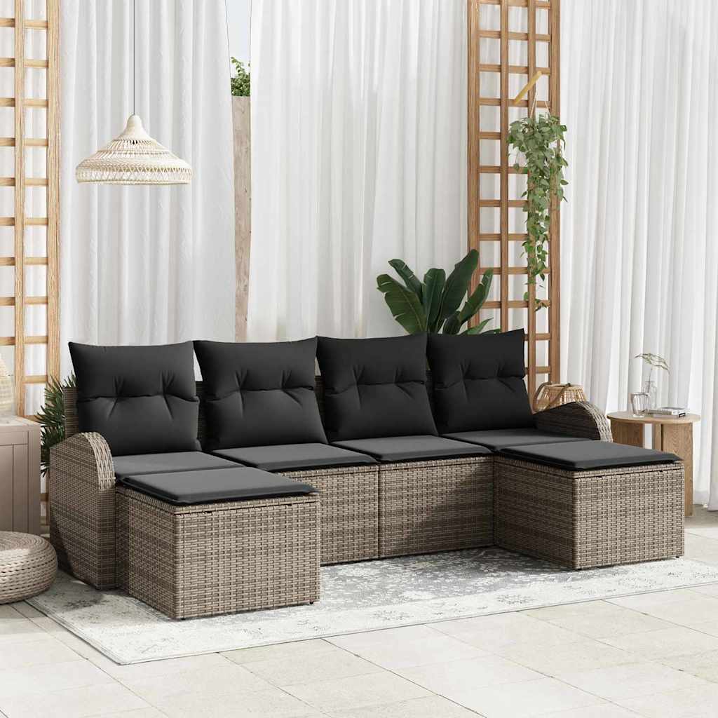 vidaXL Tuinbank Set met kussen 6 pcs Zwart Poly Riet