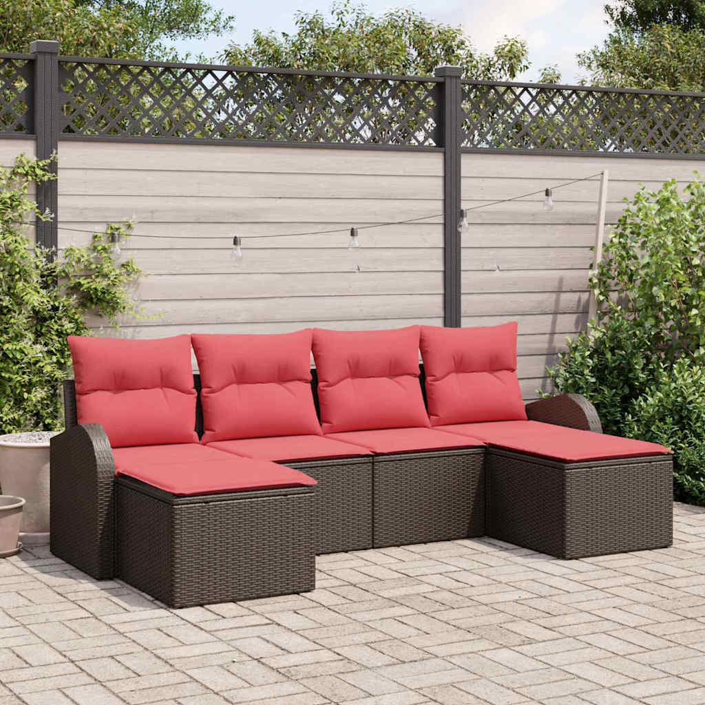 vidaXL Garden Bench Set with cushion 6 pcs Brown Poly Rattan