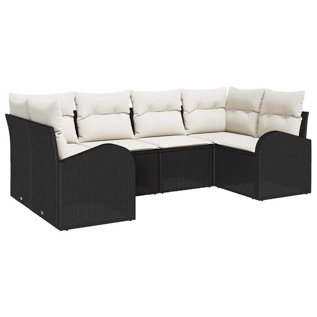 vidaXL Tuinbank Set met kussen 6 pcs Zwart Poly Riet