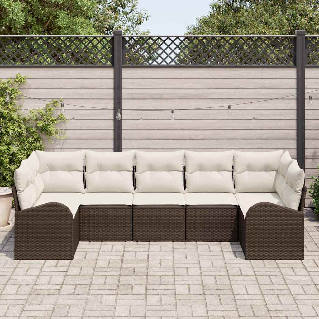 vidaXL Tuinbank Set met kussen 7 pcs Zwart Poly Riet