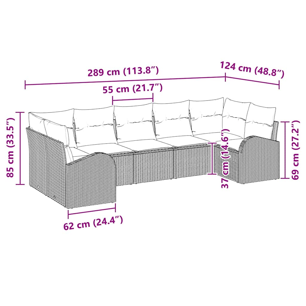 vidaXL Tuinbank Set met kussen 7 pcs Zwart Poly Riet