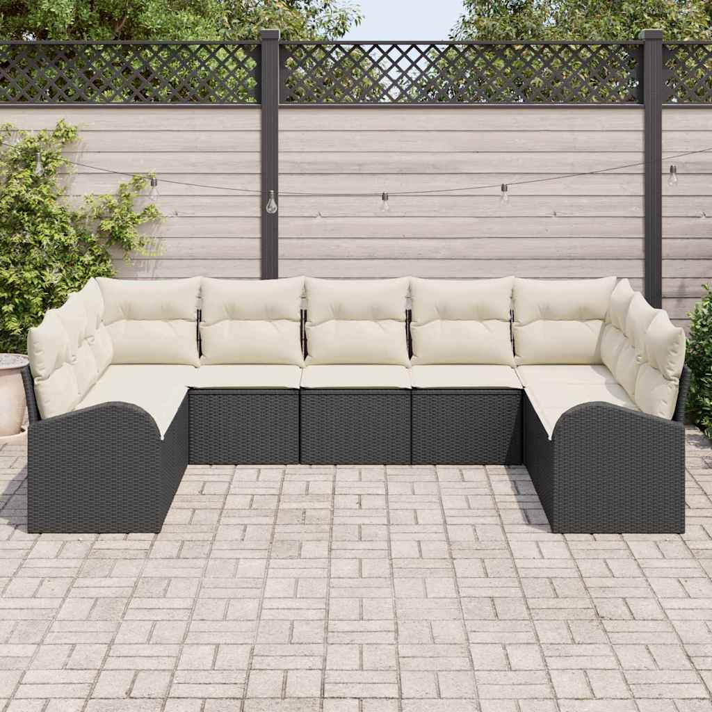 vidaXL Bankstel met kussen 9 pcs Zwart Poly Riet