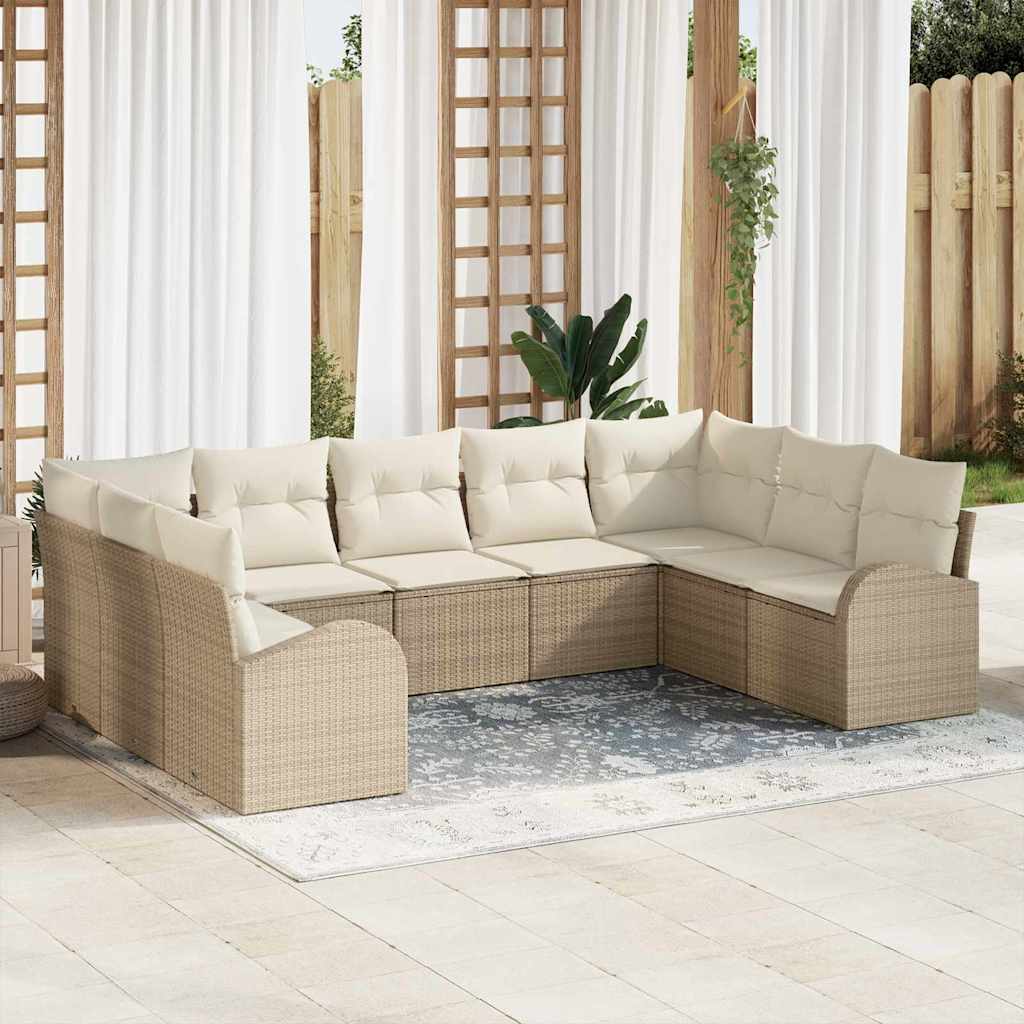 vidaXL Bankstel met kussen 9 pcs Zwart Poly Riet