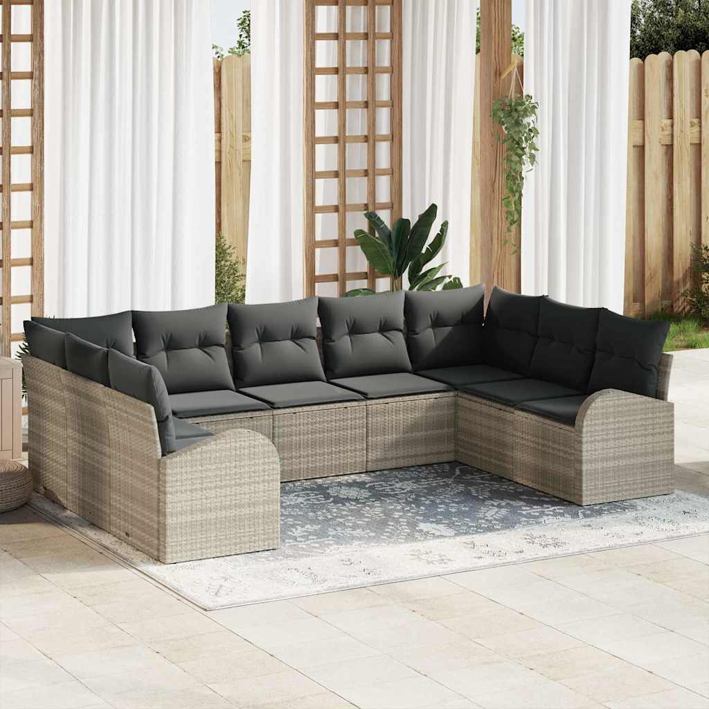 vidaXL Bankstel met kussen 9 pcs Zwart Poly Riet