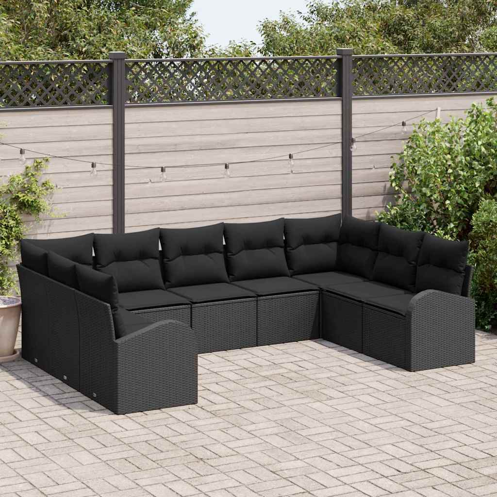 vidaXL Bankstel met kussen 9 pcs Zwart Poly Riet