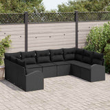 vidaXL Bankstel met kussen 9 pcs Zwart Poly Riet