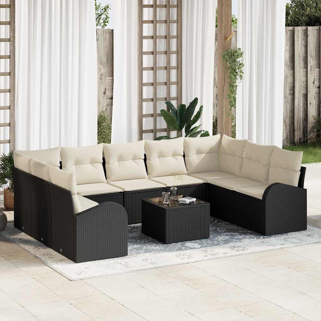 vidaXL Bankstel met kussen 9 pcs Zwart Poly Riet