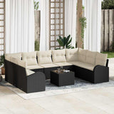 vidaXL Bankstel met kussen 9 pcs Zwart Poly Riet