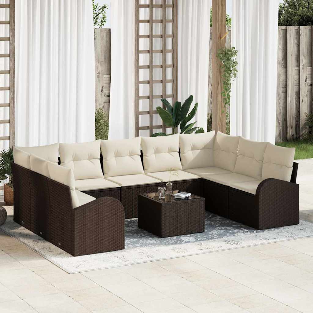 vidaXL Bankstel met kussen 9 pcs Zwart Poly Riet