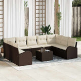 vidaXL Bankstel met kussen 9 pcs Zwart Poly Riet