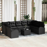 vidaXL Bankstel met kussen 9 pcs Zwart Poly Riet