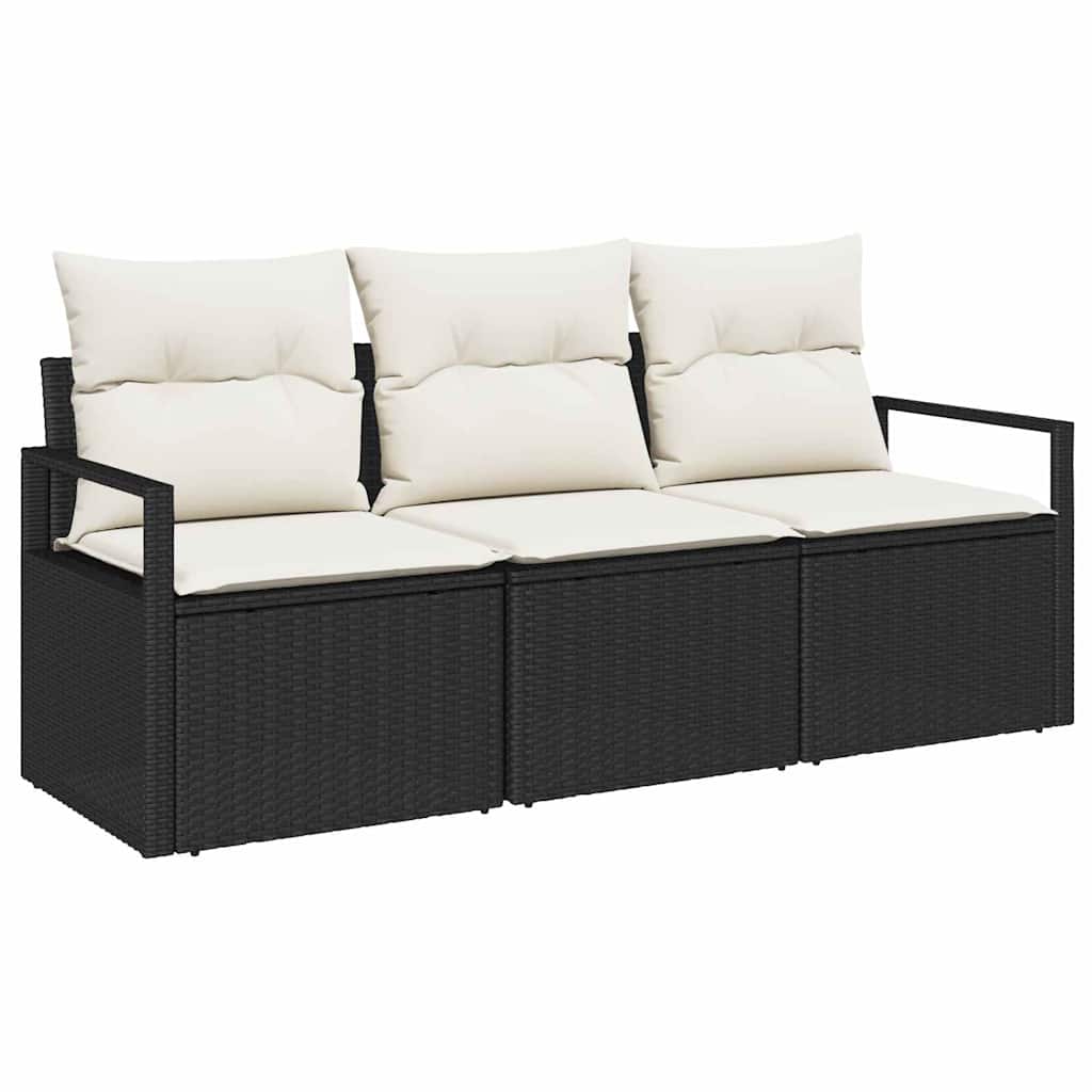 vidaXL Bankstel 3 pcs Zwart poly rattan