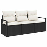 vidaXL Bankstel 3 pcs Zwart poly rattan