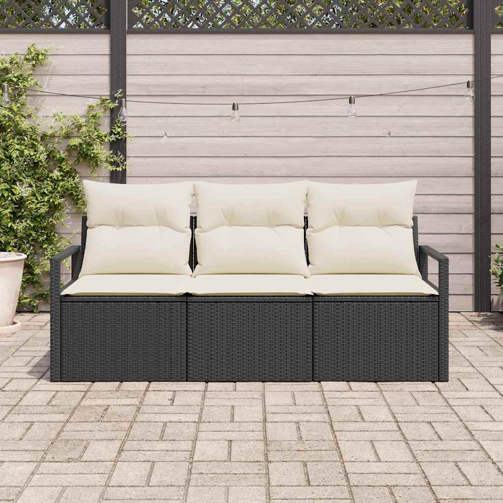 vidaXL Bankstel 3 pcs Zwart poly rattan
