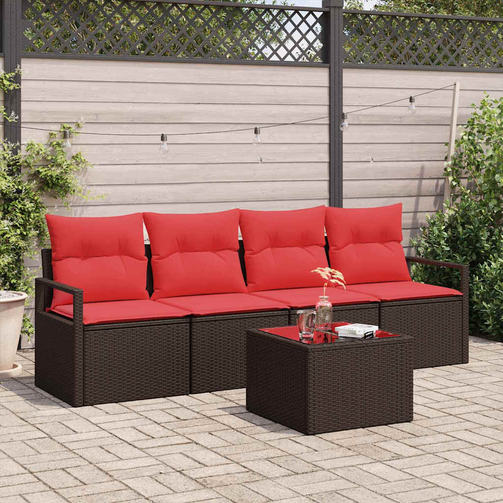 vidaXL Salon de jardin 5 pcs Marron et Rouge résine tressée