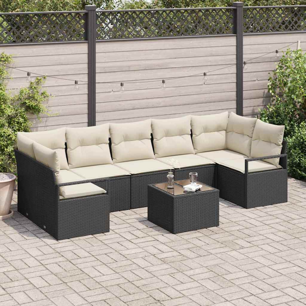 vidaXL Sofa Set 8 pcs Black and Cream poly rattan