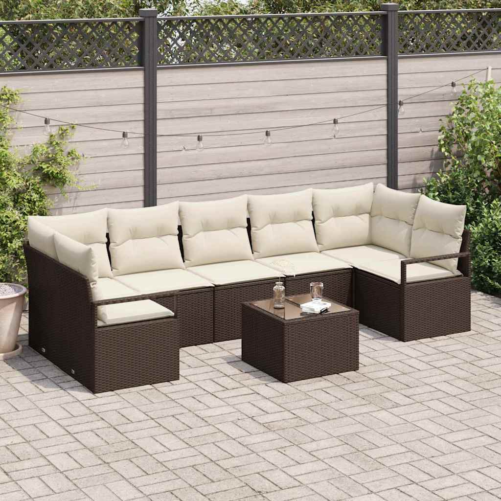 vidaXL Sofa Set 8 pcs Black and Cream poly rattan