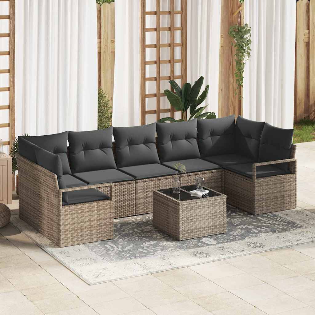 vidaXL Sofa Set 8 pcs Black and Cream poly rattan