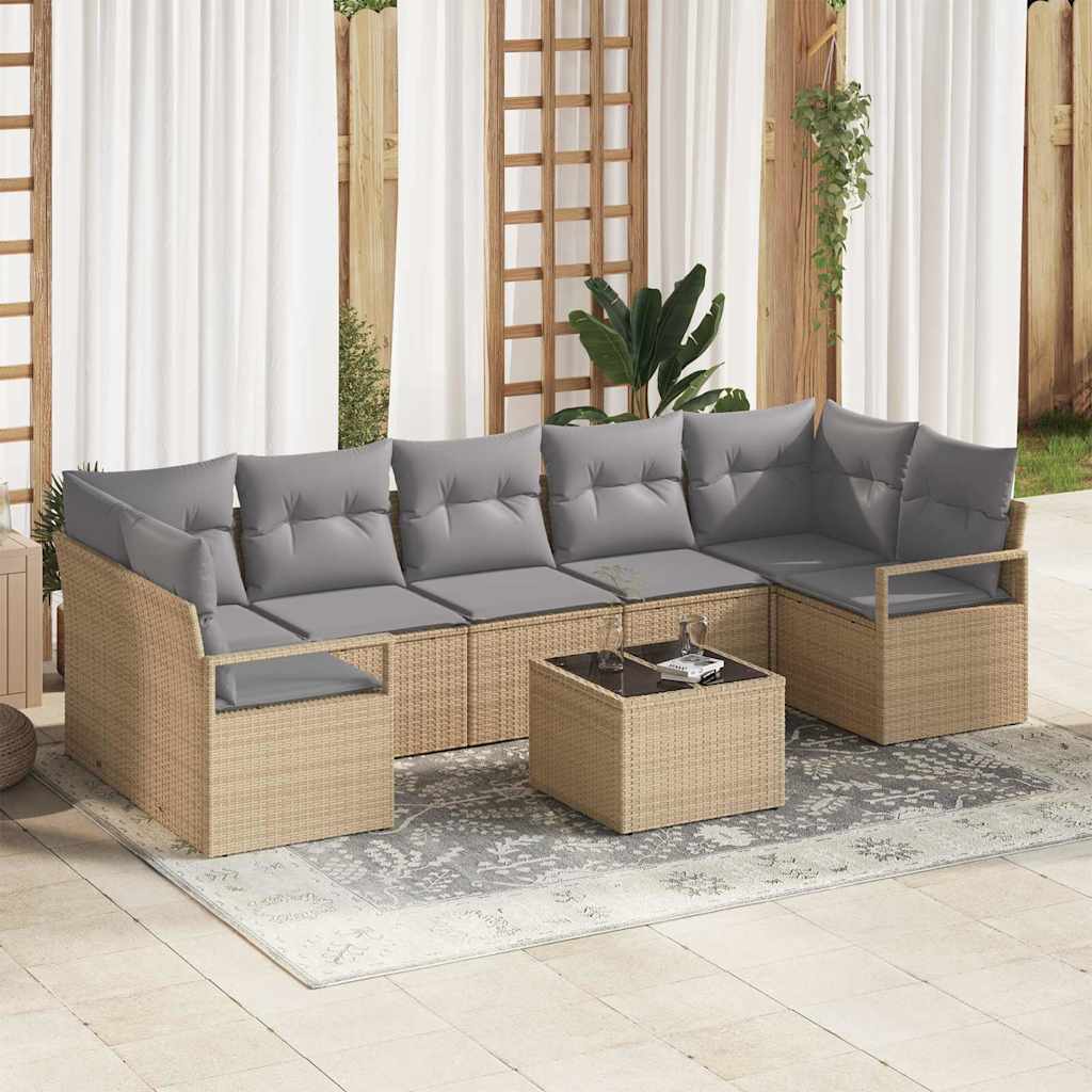 vidaXL Sofa Set 8 pcs Black and Cream poly rattan