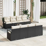 vidaXL Bankstel met kussen 7 pcs Zwart en Crème poly rattan