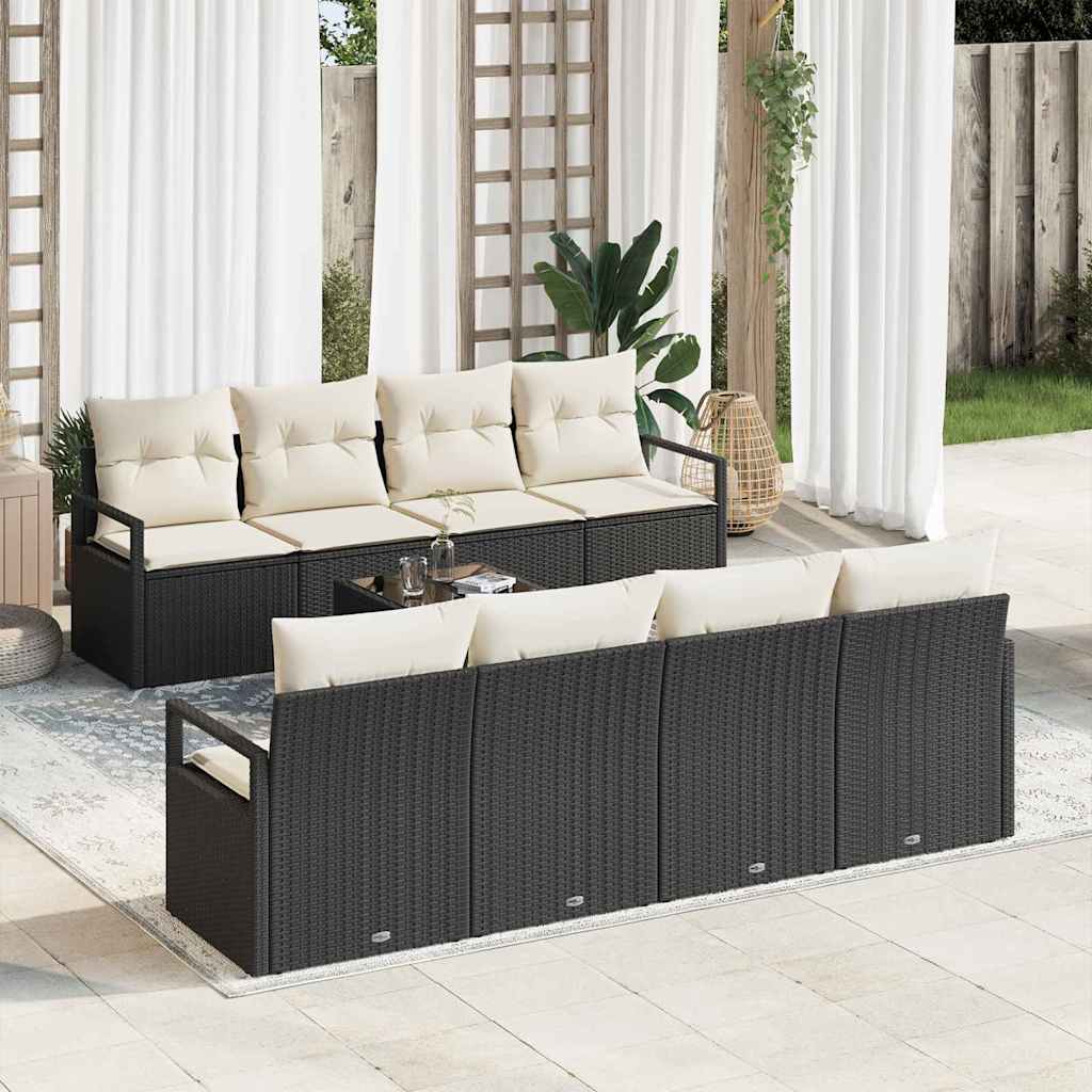 vidaXL Bankstel met kussen 7 pcs Zwart en Crème poly rattan