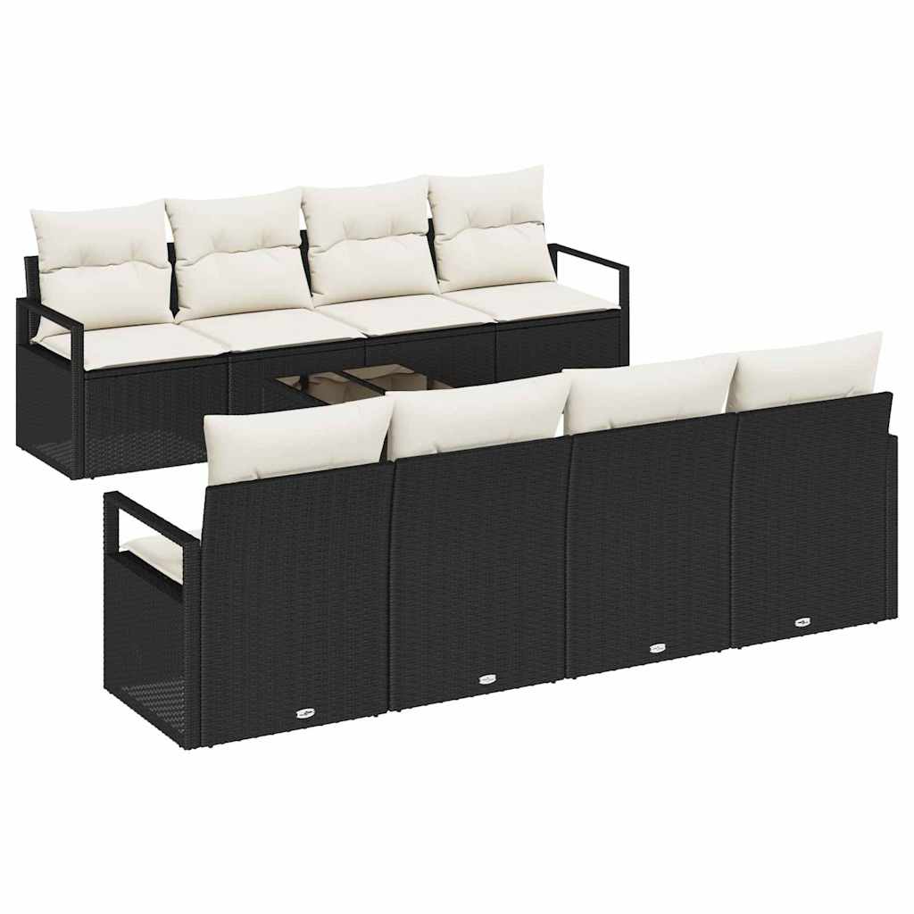 vidaXL Bankstel met kussen 7 pcs Zwart en Crème poly rattan