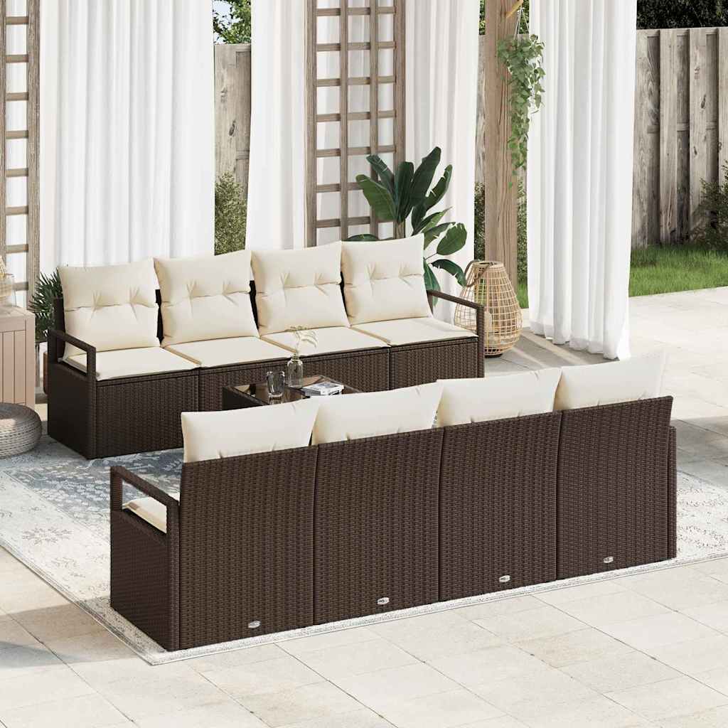 vidaXL Bankstel met kussen 7 pcs Zwart en Crème poly rattan