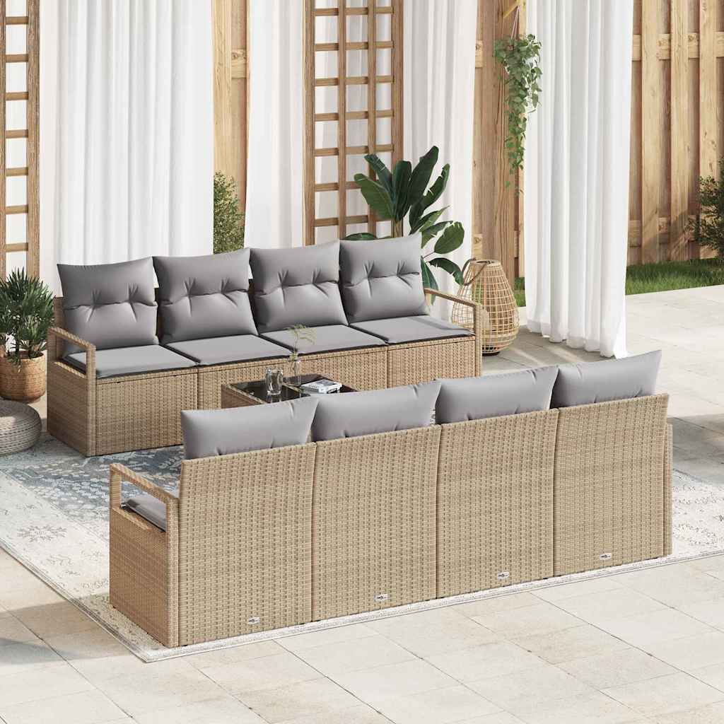 vidaXL Bankstel met kussen 7 pcs Zwart en Crème poly rattan