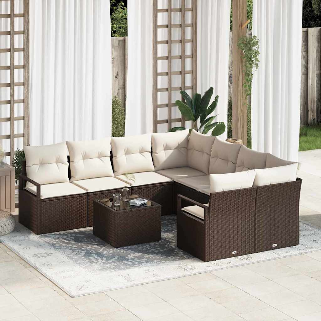 vidaXL Bankstel 9 st 8-Aantal zitplaatsen Zwart en Crème Polyrattan