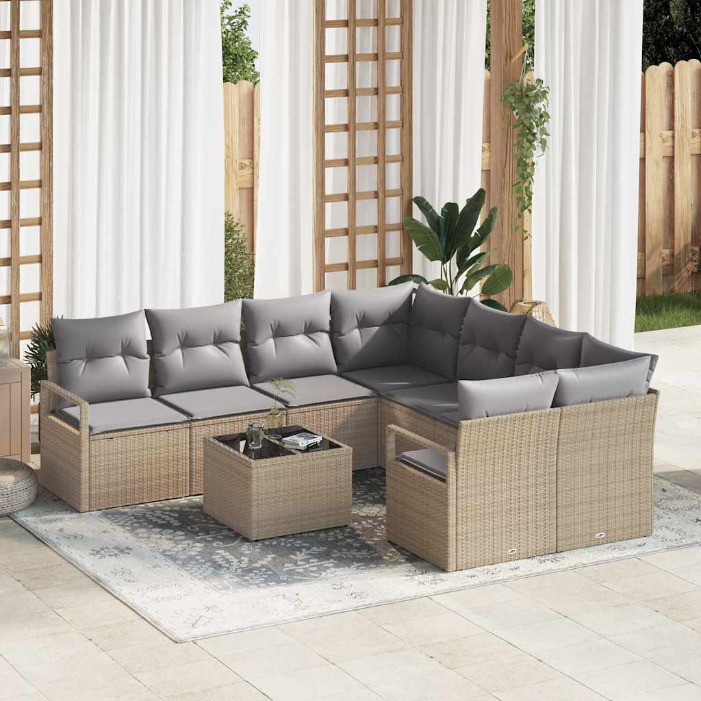 vidaXL Bankstel 9 st 8-Aantal zitplaatsen Zwart en Crème Polyrattan