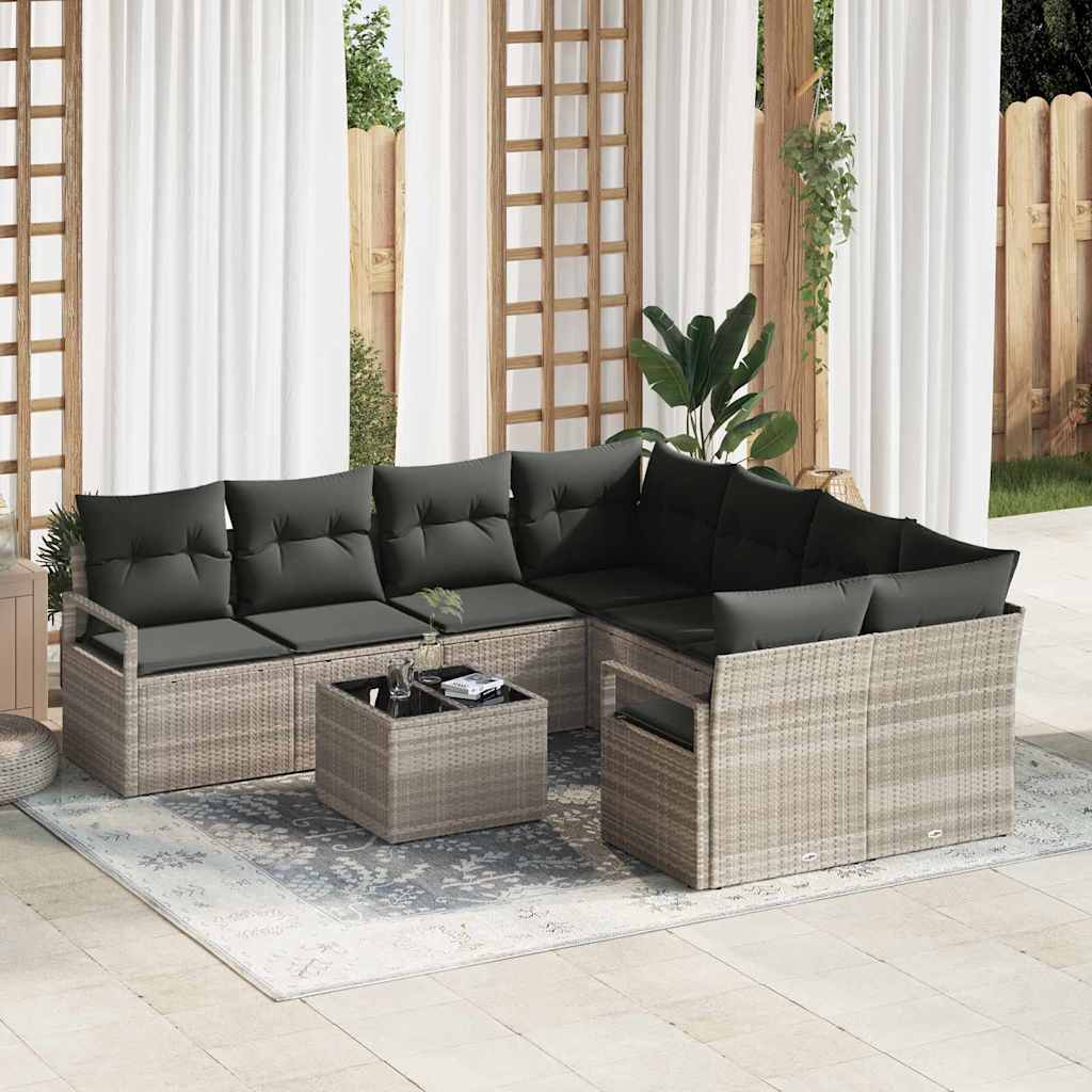 vidaXL Bankstel 9 st 8-Aantal zitplaatsen Zwart en Crème Polyrattan