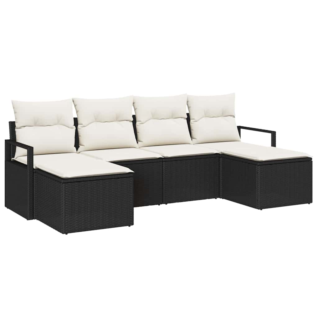 vidaXL Bankstel 6 pcs Zwart poly rattan