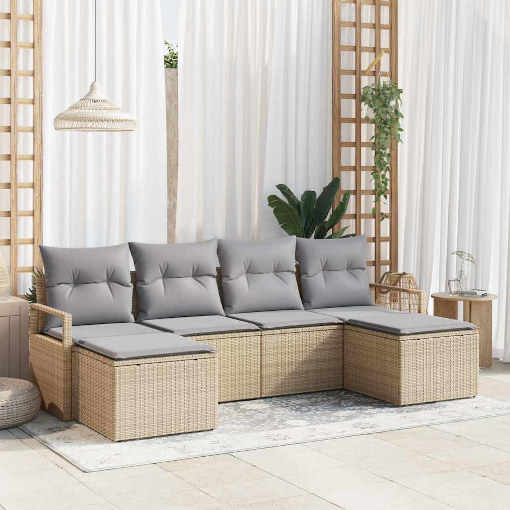 vidaXL Bankstel 6 pcs Zwart poly rattan