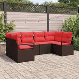 vidaXL Bankstel met kussen 6 pcs Bruin Poly Riet