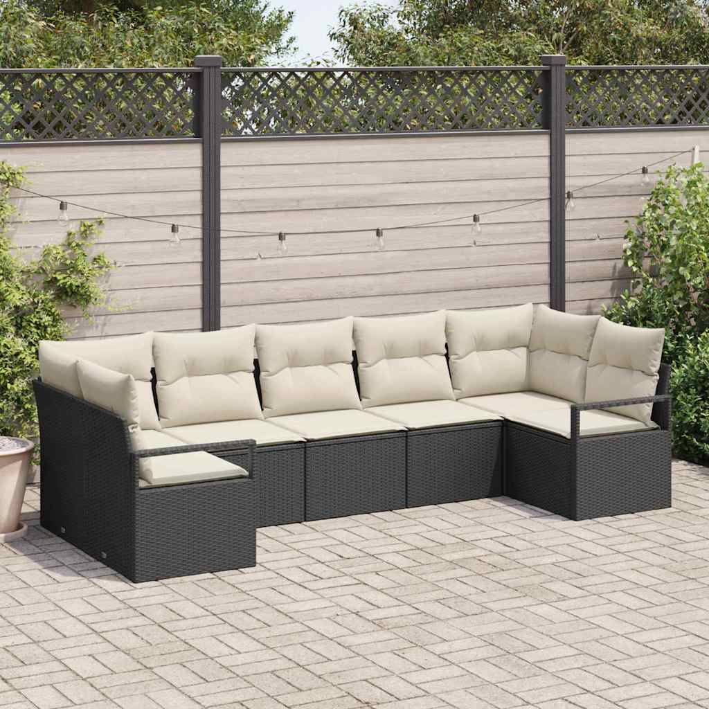 vidaXL Sofa Set with Cushions 7 pcs Black Poly Rattan