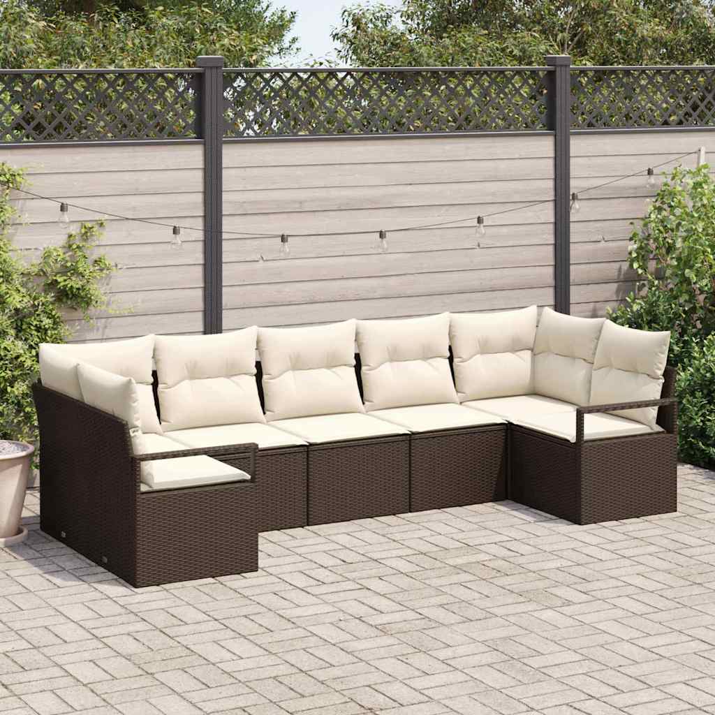 vidaXL Sofa Set with Cushions 7 pcs Black Poly Rattan