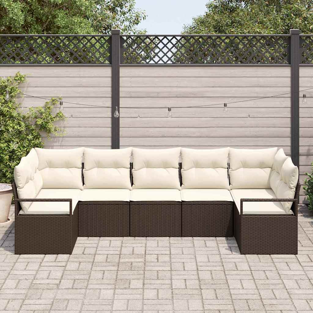 vidaXL Sofa Set with Cushions 7 pcs Black Poly Rattan
