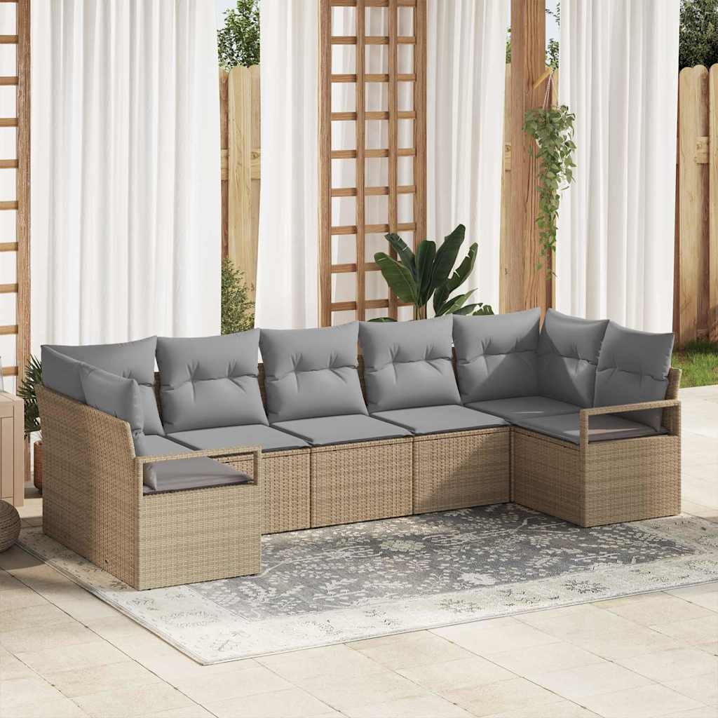 vidaXL Sofa Set with Cushions 7 pcs Black Poly Rattan
