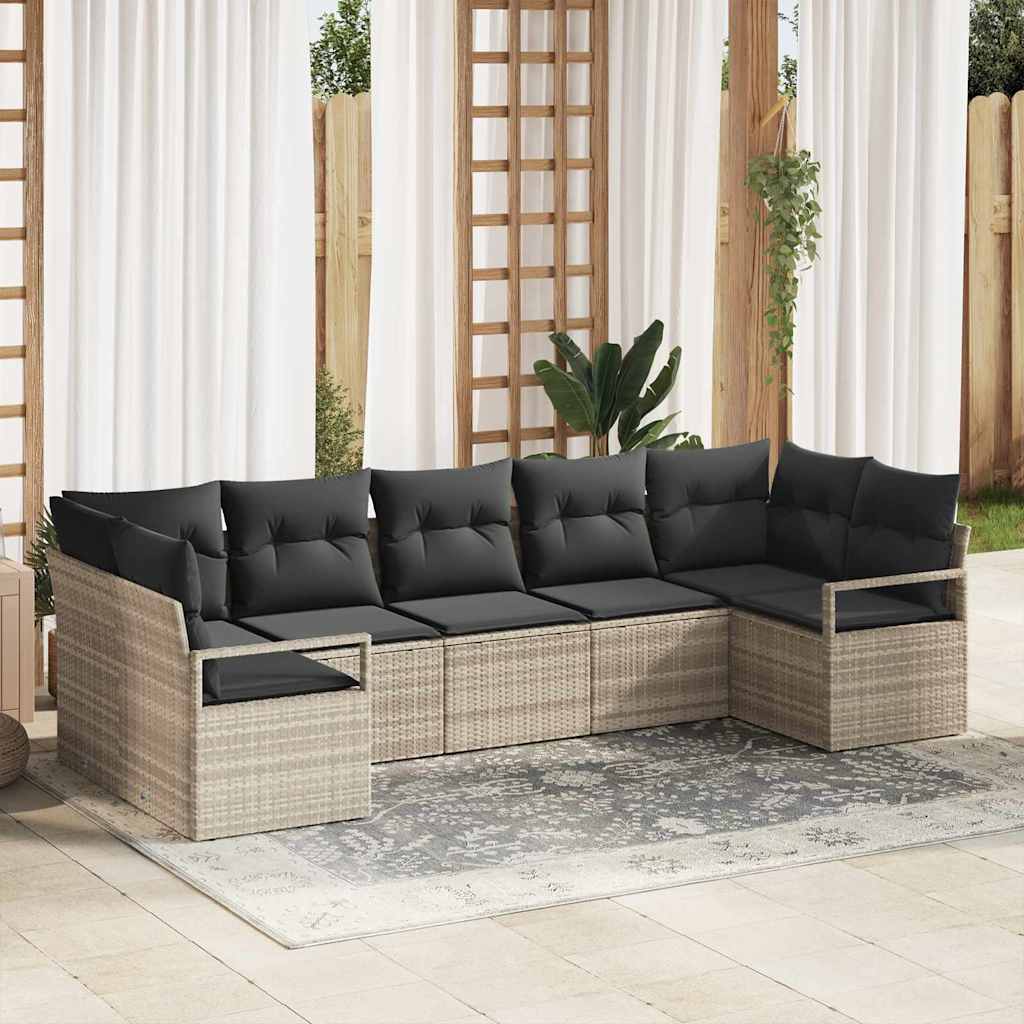 vidaXL Sofa Set with Cushions 7 pcs Black Poly Rattan