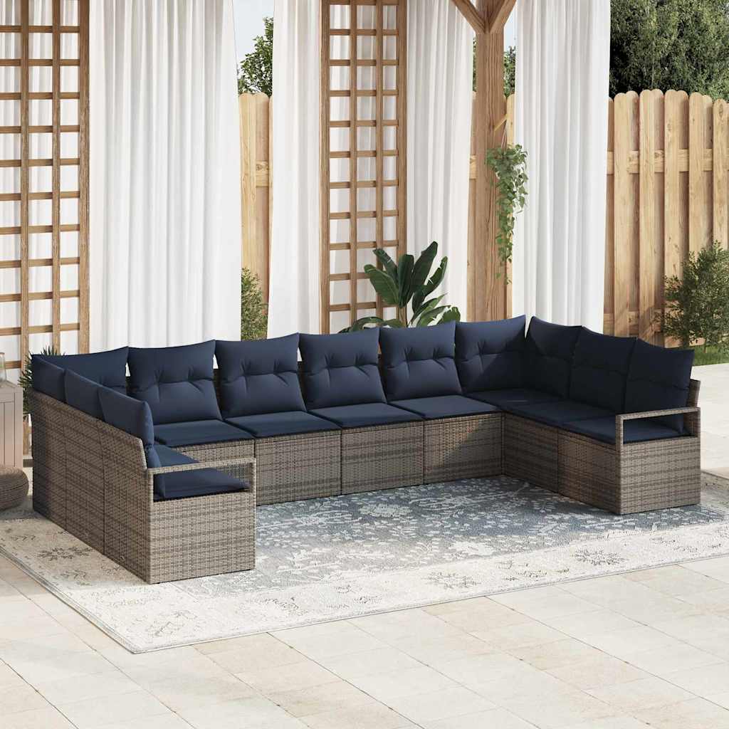 vidaXL Sofa Set with Cushions 10 pcs Brown Poly Rattan