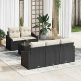 vidaXL Bankstel met kussen met kussen 6 pcs Zwart en Crème poly rattan