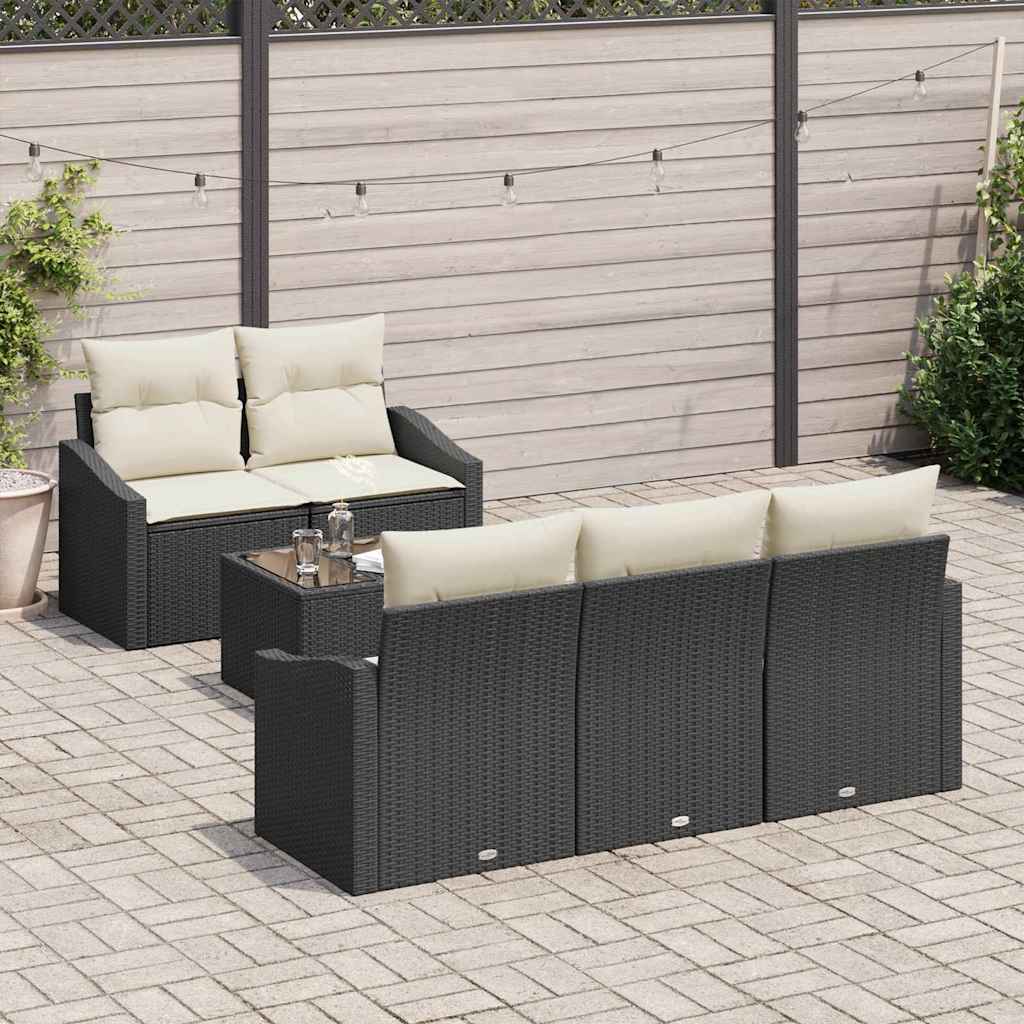 vidaXL Bankstel met kussen met kussen 6 pcs Zwart en Crème poly rattan