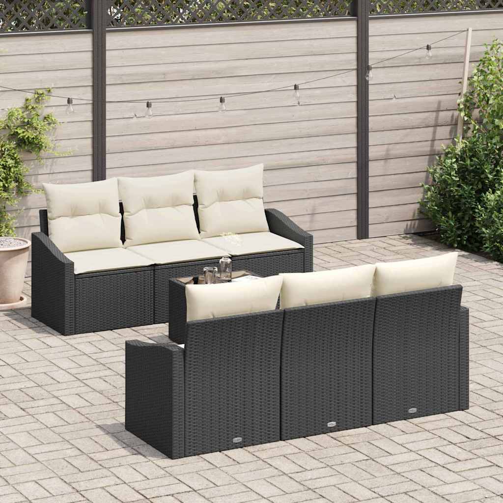 vidaXL Bankstel met kussen met kussen 7 pcs Zwart en Crème poly rattan