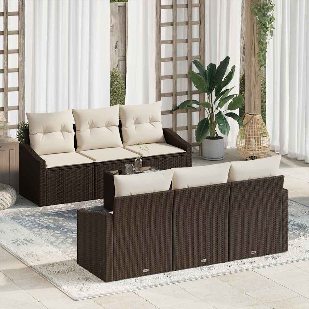 vidaXL Bankstel met kussen met kussen 7 pcs Zwart en Crème poly rattan