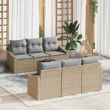 vidaXL Bankstel met kussen met kussen 7 pcs Zwart en Crème poly rattan