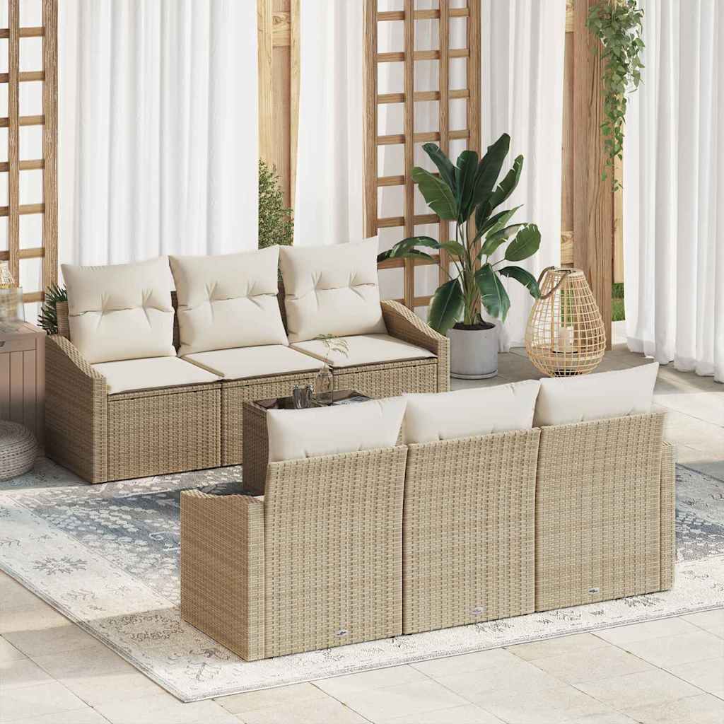 vidaXL Bankstel met kussen met kussen 7 pcs Zwart en Crème poly rattan