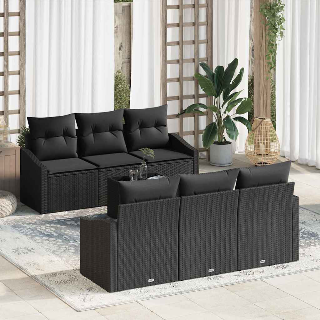vidaXL Bankstel met kussen met kussen 7 pcs Zwart en Crème poly rattan